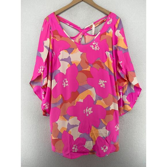 Alice & Trixie Dresses & Skirts - ALICE & TRIXIE Tunic Dress XS Silk Floral Cutout Cover Up Kimono Sleeve Pink